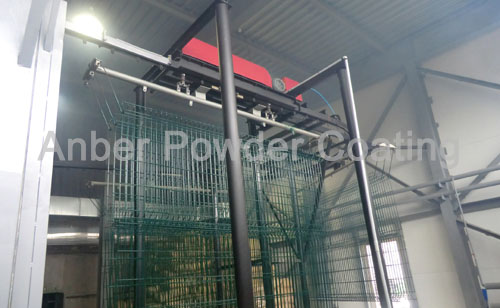 Powder coated mesh fences after curing treatment